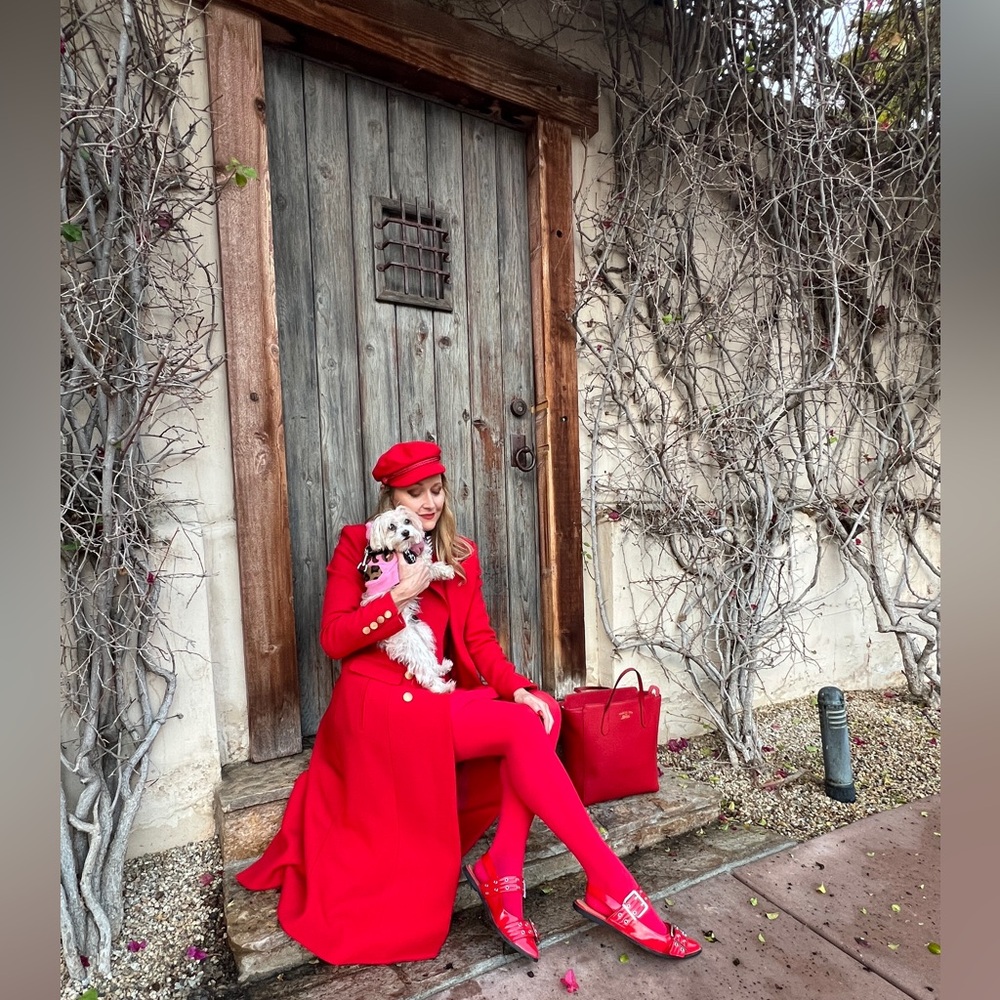 Elliatt Vibrant Red Long Coat Double breasted gold buttons NWOT quiet luxury - Picture 3 of 15